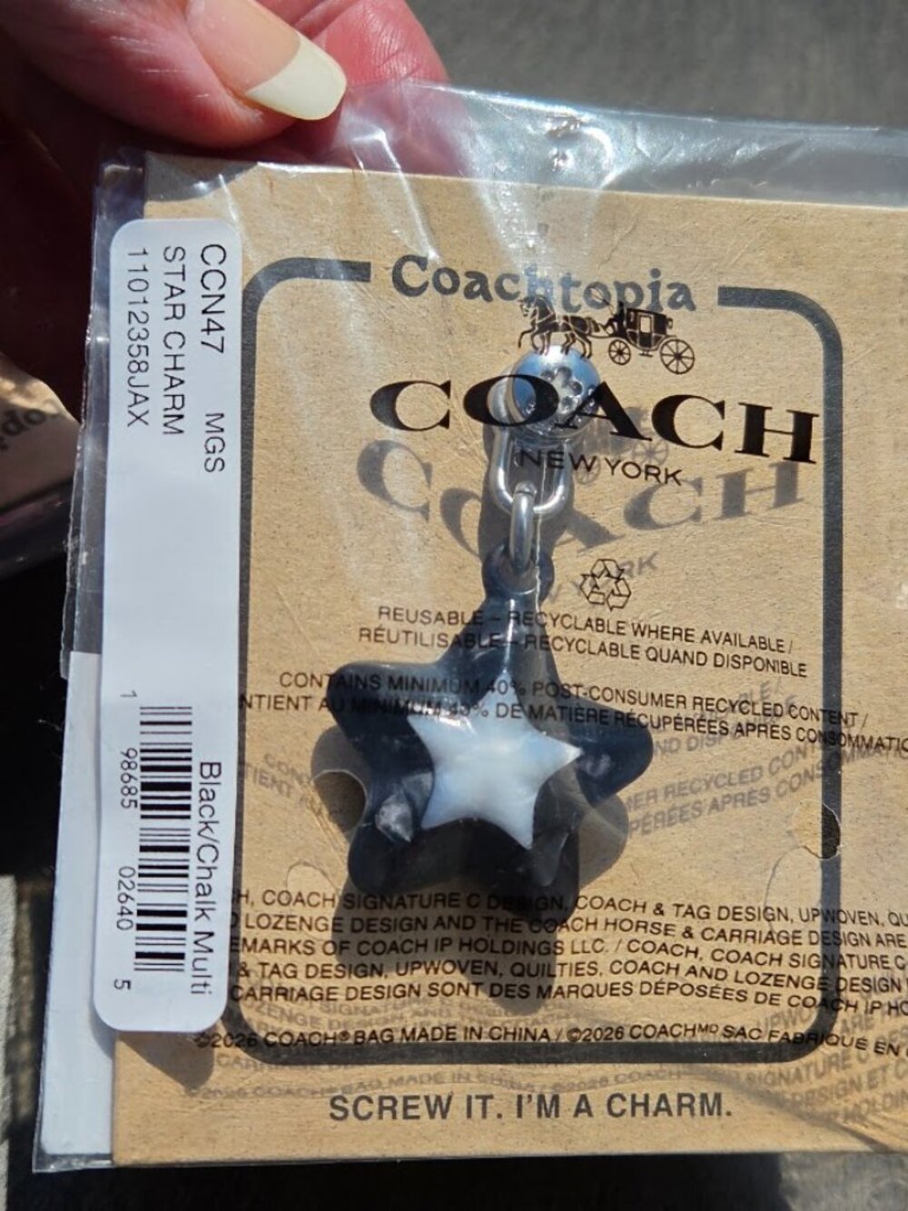 Coach Coachtopia Star Bag Charm Coachtopia Drawstring Dust Bag included CCN47